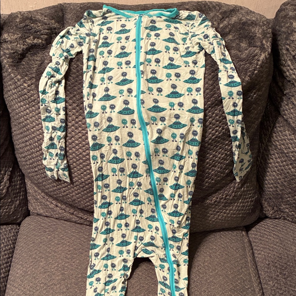 Kids Pajamas with no feet with UFO and Alien Print - Teal